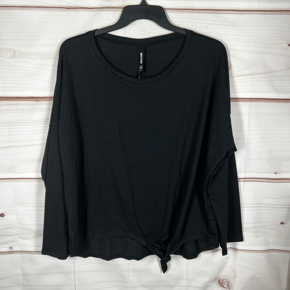 Agnes & Dora Front Tie Top Women XXXL Black Solid Long Sleeve Modal Blend Blouse